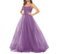 Women's Tulle Spring Casual Wedding Dresses Laces Appliques Solid Princess Ball Gown Backless Lace Up Dusty Purple UK10