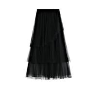 Women's Tulle Tutu Irregular Underskirt Layered Skirt Ballet Prom Party Pleated Dress A-line Midi Skirt (UK, Alpha, S, M, Regular, Regular, Black)