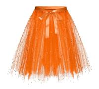 Women's Tulle Tutu Skirt 3 Layered Dance Running Elastic Tutu Skirts Well 2024 Adult Women 80's Tutu Skirt Layered Tulle Petticoat Halloween Tutu (Orange, S)