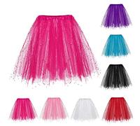 Women's Tulle Tutu Skirt Adult Vintage 1950s Tulle Tutu Skirt for Dress-up Parties Dancing for Women and Teens 3 Layer for Halloween Party Costume (Hot Pink, One Size)