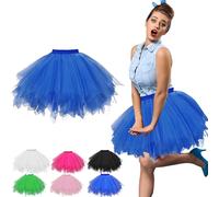 Women's Tulle Tutu Skirts for Teen Adult, 80S 90S Elastic Classic 16 Layered Ballet Skirt Fancy Dress for Ballet Prom Party Costume Masquerade Halloween Party (Blue)
