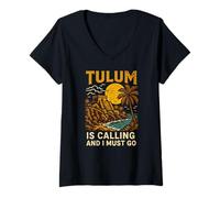 Womens Tulum is Calling I Must Go Vintage Womens Beach Life V-Neck T-Shirt
