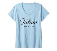 Womens Tulum Mexico Retro Beach Travel Influencer Model Mayan 2026 V-Neck T-Shirt