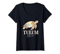 Women's Tulum Mexico Sea Turtle Boho Beach Sunset Graphic V-Neck T-Shirt