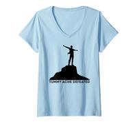 Womens Tummy Ache Defeated Funny Victory Meme Health Humor Slogan V-Neck T-Shirt