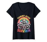Womens Tummy Ache Hurts Animals Tummy Ache Survivor Raccoon V-Neck T-Shirt