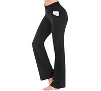 Womens Tummy Control Elastic Waist Bootcut Yoga Pants Solid Color Stretch Flared Leggings Lounge Bell Bottoms Black
