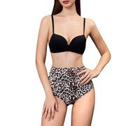 Womens Tummy Control High Waisted Bikini Set Push Up Swimsuit Leopard Print Bottoms Two Pieces Bathing Suit (XXL, RD640-BlackCoffee)