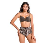 Womens Tummy Control High Waisted Bikini Set Push Up Swimsuit Leopard Print Bottoms Two Pieces Bathing Suit (XXL, RD640-Coffee)
