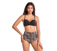 Womens Tummy Control High Waisted Bikini Set Push Up Swimsuit Leopard Print Bottoms Two Pieces Bathing Suit (XXL, RD640-BlackCoffee)