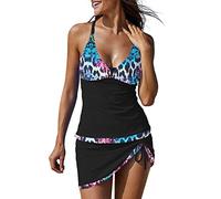 Women's Tummy Control Swimwear Tankini Top with Skirt Two Piece Push Up Swimsuit Large Sizes Swimwear Set Two Piece Swimsuits Summer Beachwear Swimsuit High Waist Beach Swimsuit Tankini, A5 blue, XL