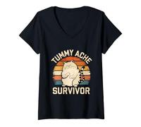 Women's Tummy Hurts Stomach Ache Survivor Funny V-Neck T-Shirt