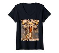 Womens Tung Tung Tung Sahur Funny Meme Brain Red V-Neck T-Shirt