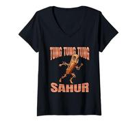 Women's Tung Tung Tung Sahur Surreal Italian Brainrot Meme V-Neck T-Shirt