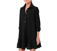 Women's Tunic Mini Shirt Dress Casual Long Sleeve Button Up Ruffle Hem Dress Flowy Dresses(Black,XL)