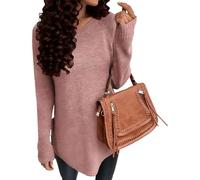 Womens Tunic Sweaters Womens Casual Crew Neck Knit Sweater Long Sleeve Side Tie Split Hem Fall Winter Top Pink X-Large