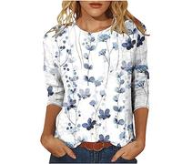 Womens Tunic Top 3/4 Long Sleeve Tunics for Women UK Plus Size Round Neck Longline Tops for Leggings Ladies Swing T Shirt Casual Loose Stretch Comfortable Blouses Shirts Warehouse Deals Clearance