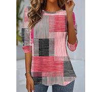 Women's Tunic Top, Geometric Print Crew Neck Long Sleeve Casual Blouse | A-line silhouette,curved hem,relaxed cut,modern artistic vibe,all season,everyday wear,weekend outing,coffee-run occasion