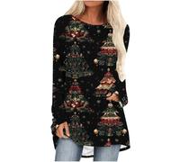 Womens Tunic Tops 3/4 Long Sleeve Casual Ladies Tunics Loose Longline Blouses Shirts Round Neck Stretch Comfortable Casual Crew Neck Tees Jumper Funny Novelty Graphic Pullover Going Out Shirt