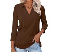 Women's Tunic Tops Casual Solid Color Plus Size V Neck Loose Fit Shirts Comfort 3/4 Sleeve Blouse Elegant Classic-Fit Baggy Longline Tee Tops for My Orders UK My Recent Orders Brown