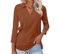 Women's Tunic Tops Casual Solid Color Plus Size V Neck Loose Fit Shirts Comfort 3/4 Sleeve Blouse Elegant Classic-Fit Baggy Longline Tee Tops for My Orders Placed Recently By Me Coffee