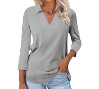 Women's Tunic Tops Casual Solid Color Plus Size V Neck Loose Fit Shirts Comfort 3/4 Sleeve Blouse Elegant Classic-Fit Baggy Longline Tee Tops for warehouse clearance bargains sale Grey