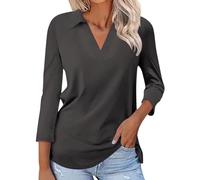 Women's Tunic Tops Casual Solid Color Plus Size V Neck Loose Fit Shirts Comfort 3/4 Sleeve Blouse Elegant Classic-Fit Baggy Longline Tee Tops for Order Again From My Recent Orders Dark Gray