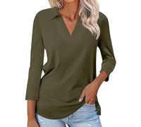 Women's Tunic Tops Casual Solid Color Plus Size V Neck Loose Fit Shirts Comfort 3/4 Sleeve Blouse Elegant Classic-Fit Baggy Longline Tee Tops for prime offers of the day