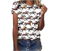 Womens Tunic Tops Horse Racing Tshirt Round Neck Top Oversize Tshirt Short Sleeve Tops Ladies Summer Top Baggy Long Tee Shirt Loose Blouses Baseball Tshirts