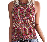 Womens Tunic Tops New Spring and Summer New Bohemian Retro Wind Print Collar Clip Vest Womens Pajama Tops Crop Tops for Women Hot Pink