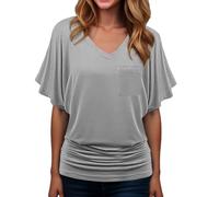 Womens Tunic Tops Plus Size Elegant Casual Solid Short Sleeve Batwing Sleeve Blouse V-Neck Loose Tops Office UK Size Ladies Henley T-Shirt Blue Green Grey Pink Purple Red White XXXL XXXXL XXXXXL S M