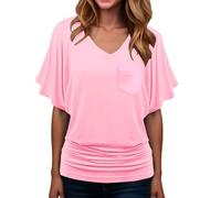 Womens Tunic Tops Plus Size Elegant Casual Solid Short Sleeve Batwing Sleeve Blouse V-Neck Loose Tops Office UK Size Ladies Henley T-Shirt Blue Green Grey Pink Purple Red White XXXL XXXXL XXXXXL S M