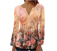 Women's Tunic Tops Summer Pleated Button V Neck Blouses T-Shirt Dressy Casual Slim Fitted Hide Belly Fat Shirts Empire Waist A-Line Floral Tunics Long Tops to Wear with Leggings
