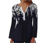 Women's Tunic Tops Summer Pleated Button V Neck Blouses T-Shirt Dressy Casual Slim Fitted Hide Belly Fat Shirts Empire Waist A-Line Floral Tunics Long Tops to Wear with Leggings