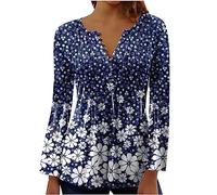 Women's Tunic Tops Summer Pleated Button V Neck Blouses T-Shirt Dressy Casual Slim Fitted Hide Belly Fat Shirts Empire Waist A-Line Floral Tunics Long Tops to Wear with Leggings