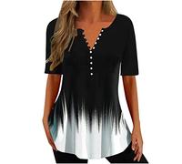 Womens Tunic Tops UK Clearance,Long Length Ladies Tunic Tops for Leggings Button Down Shirt Floral Print Summer Tops Casual Short Sleeve Blouses Henley V Neck T Shirts Size 8-16