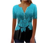 Womens Tunic Tops UK Sale Clearance,Long Length Ladies Tunic Tops for Leggings Button Down Shirt Floral Print Summer Tops Casual Short Sleeve Blouses Henley V Neck T Shirts Size 8-16