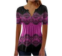 Womens Tunic Tops UK Sale Clearance,Long Length Ladies Tunic Tops for Leggings Button Down Shirt Floral Print Summer Tops Casual Short Sleeve Blouses Henley V Neck T Shirts Size 8-16