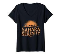 Women's Tunisia Sahara Serenity Calm Desert Sunset Camels V-Neck T-Shirt