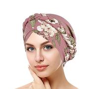 Women's Turban Elegant Flower Headscarf Bandana Elastic Headband Beanie Hijab Chemo Hat Islamic Headwear Muslim Headdress Chemotherapy Cap Headwear for Hair Loss Cancer, pink, One Size