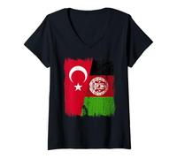 Womens Turkey Afghanistan Half Flag Turkish Afghan Heritage V-Neck T-Shirt