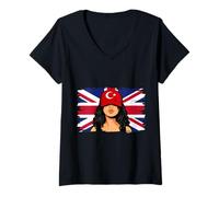 Women's Turkey Britain Flags Women Roots British Turkish Heritage V-Neck T-Shirt