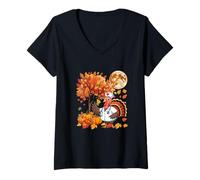 Womens Turkey Costume Nurse Tools Thanksgiving Fall Leaves Pumpkins V-Neck T-Shirt