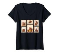 Womens Turkey Day Thanksgiving Pumpkin Friends Giving Fall Autumn V-Neck T-Shirt