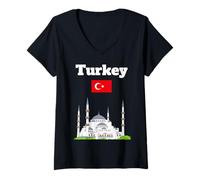 Womens Turkey holiday Souvenir Istanbul Blue Mosque Turkish flag V-Neck T-Shirt