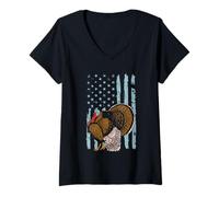 Womens Turkey Hunting Funny Hunter American Flag Design Gift V-Neck T-Shirt
