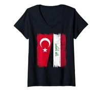 Womens Turkey Iraq Half Flag Turkish Iraqi Jersey V-Neck T-Shirt