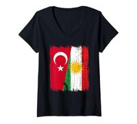 Womens Turkey Kurdistan Half Flag Turkish Kurdish Heritage Jersey V-Neck T-Shirt