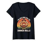 Womens Turkey Pilgrim Holding Roll Retro Im just here for The Rolls V-Neck T-Shirt