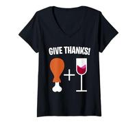 Womens Turkey Plus Wine Give Thanks Thanksgiving Dinner Men Women V-Neck T-Shirt